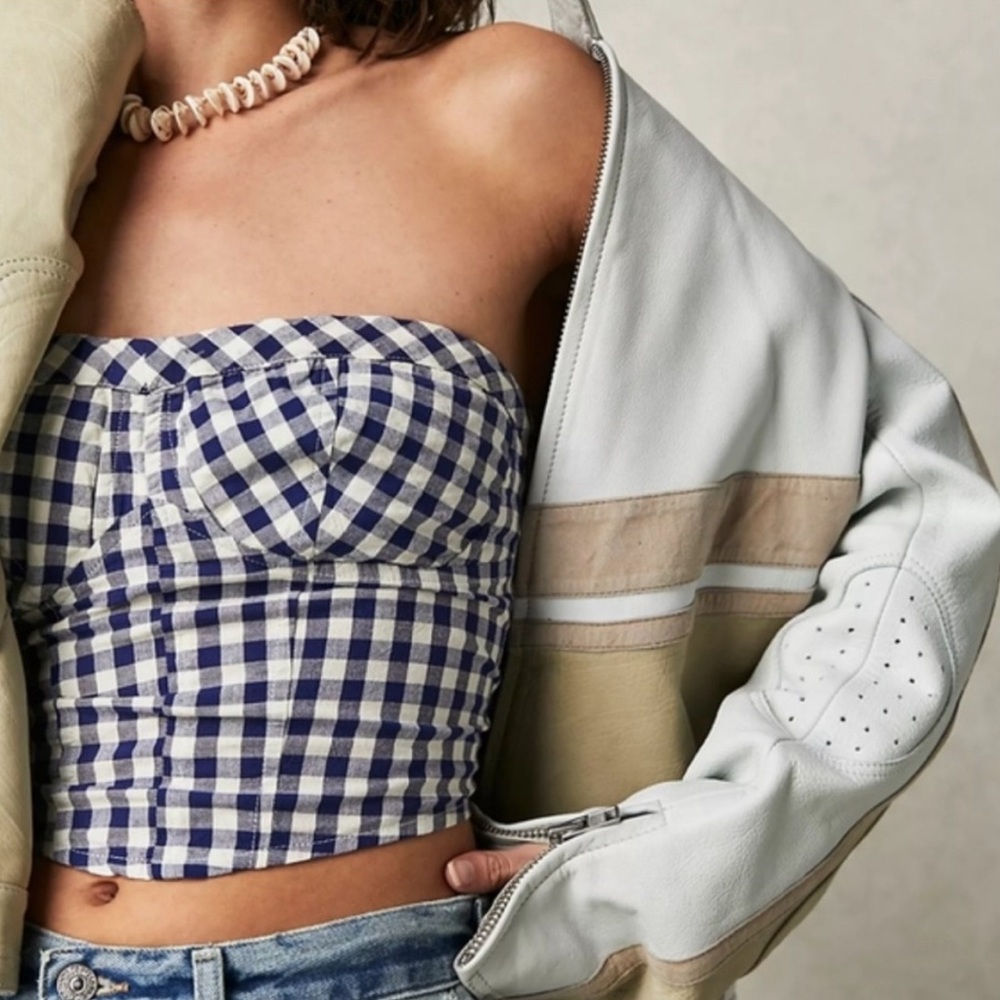 Free People Leilani Tube Top in Blue Gingham NWOT